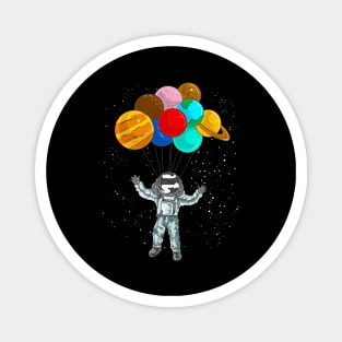 Astronaut In Space Flying With Planet Balloons Magnet